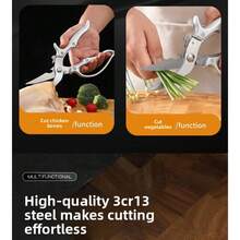 Heavy Duty Kitchen Scissors, Multi-Function Chicken Bone Shears, Fish And Chicken Cutting, Can Opener, Walnut Cracker, Stainless Steel Kitchen Scissors - Silver - View 5
