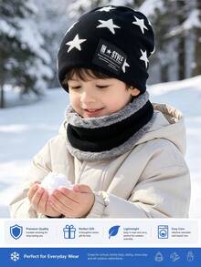 2PCS 3-12 Years Old Children's Winter Knitted Warm Hat And Scarf Set, Girls Boys Toddlers Kids Hat With Hood And Fleece Lining Knitted Warm Neck Beanie Set - 2PCS - View 5
