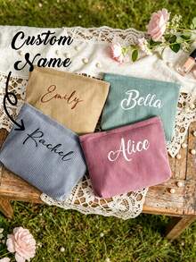 Customizable Makeup Bag, Personalized Name Corduroy Makeup Bag, Personalized Clutch, Customized Letter Name Logo Storage Bag, Makeup Storage Bag - Multicolor - View 1