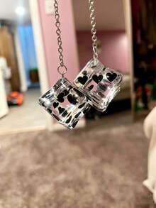1pc Creative Design Ice Cube Shaped Heart Shiny Dice Car Rearview Mirror Hanging Ornament, Cute Car Accessory Mirror Decoration, Car Interior Decor, Car Pendant, Car Ornament, Car Hanging Decor, Car Decoration - A - View 6