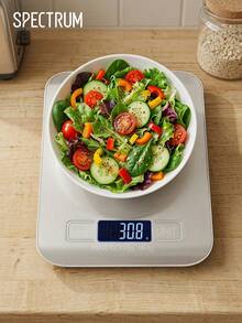 Báscula de cocina digital, capacidad máxima de 10 kg, precisión de 1 g, báscula de alimentos de acero inoxidable con función de tara, báscula de pesaje digital multunidades para repostería, cocina y preparación de comidas - Blanco - Ver 1