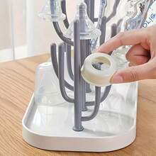 Baby Bottle Drying Rack - Bottle Drying Stand | Tree-Shaped Design Bottle Drying Tray | Upright Bottle Drying Station, Concave Large Base Plate, Gray, Creative Baby Bottle Draining Rack Tree-Shaped Bottle Drying Rack Baby Bottle Storage Dust-Proof Organizer Shelf, - Multicolor - View 7