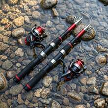 KecchKrezing 2.1m 2 piezas Juego de caña de pescar y carrete giratorio con bolsa de almacenamiento portátil y equipo de pesca completo, adecuado para principiantes que pescan en lagos y ríos - Rojo - Ver 7