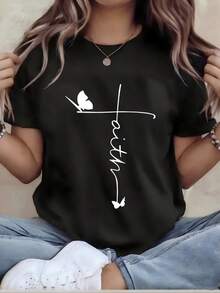 Damen Spaß Druck T Shirt FL2003393126231724032  Fashion Statement Komfortabel Lässig Sommermode Ideal für Alltag Party Freizeit - Schwarz - Übersicht 1