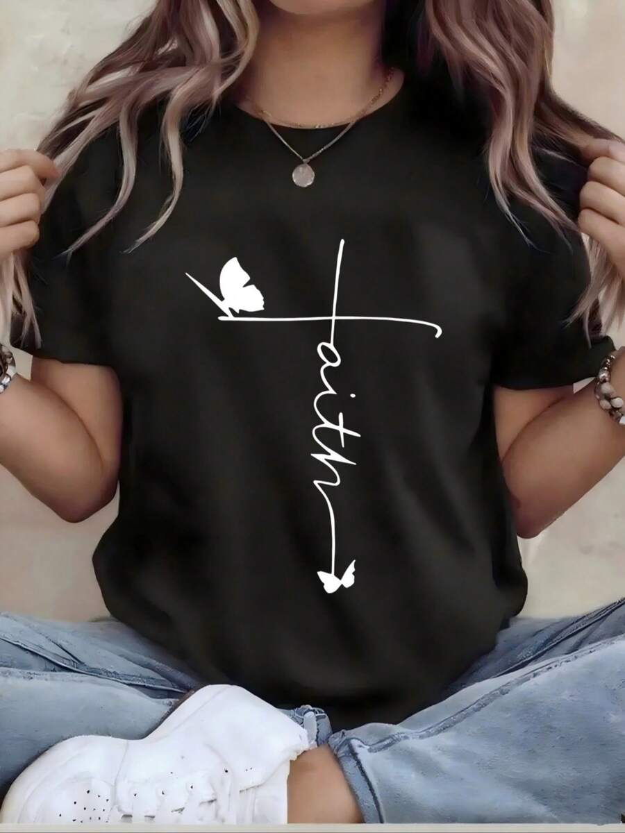 Damen Spaß Druck T Shirt FL2003393126231724032  Fashion Statement Komfortabel Lässig Sommermode Ideal für Alltag Party Freizeit - Schwarz - Übersicht 1