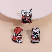 Gothic Skull Beverage Enamel Brooch, Eerie Dripping Blood Soda Can, Whiskey Glass, Brain-Shaped Skull Ashtray Badge, Punk Dark Style Backpack Accessory Gift - Multicolor - View 5