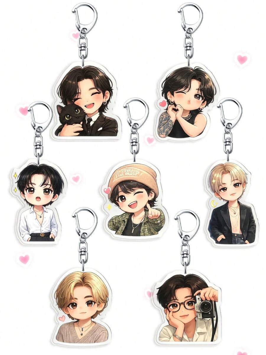 1/6pcs Arirang Album Cartoon Acrylic Keychain, Character Bag Charm, Suitable For ARMY Fans, Couple Gifts And Party Favors - Multicolor - View 1