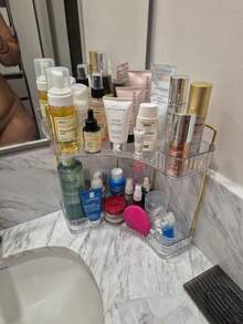 Clear Corner Bathroom Organizer Countertop With Gold Frame, 2-Tier Vanity Makeup & Skincare Organizer Tray, Multi-Use Kitchen Spice Rack, Stylish Storage Solution For Home, Ideal Christmas & Thanksgiving Gift For Homeowners - Default - View 2