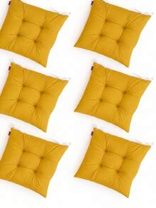 Set Of 6 Puffy Soft Square Chair Cushions – 40x40 Cm İN DER TURKEI - Yellow - View 2