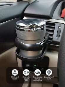 Universal Car Air Vent Cup Holder, ABS Material, Includes Ashtray Holder And Cushion Pad, Suitable For Various Water Bottles And Cans, Clip-On Design, Non-Slip Base, Fits 99% Of Car Models - A - View 3