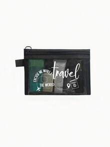 Mesh Passport Storage Bag, Letter Airplane Pattern Storage Bag, Travel Document Bag, Airplane Toiletry Bag, Document Storage Bag, Portable ID Card Boarding Pass Card Holder, Data Cable Storage Bag, Zipper Mesh Makeup Storage Bag, Large Capacity Storage Bag, Daily Toiletry Makeup Bag, Multi-Function Storage Bag, Lightweight Travel Tote Bag, Exquisite Gift, Essential Travel Storage Bag, Wedding Bride Gift, Birthday Gift, Back To School Gift, School Opening Gift, Graduation Gift - Multicolor - View 13