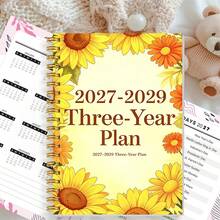 DANPERJI 1本 A5 2027-2029 三年計畫日曆本，向日葵邊框設計，三年計畫書，月計畫，辦公桌面，桌面收納，規劃與記錄，行程管理，個人成長，專業人士，創業家 - 1pc - 查看 1