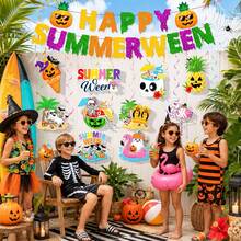 Summerween Decorations, Colorful Summerween Party Decor, Includes HappySummerween Banner And Hawaiian Style Ghost Hanging Swirls, Suitable For Tropical Beach Pool Halloween Party Supplies - Summer Halloween - C - View 5