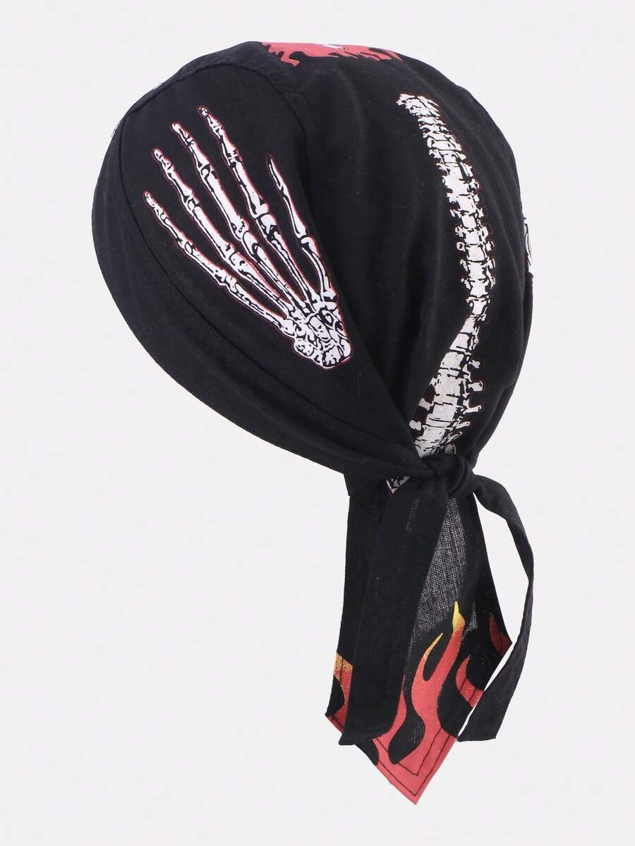 1pc Men's Flame Pirate Bandana Headwrap Cycling Cap, Suitable For Daily Use - Skeleton Hand - View 1