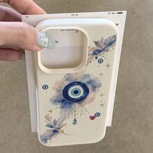1pc TPU Material Soft Evil Eye Pattern Phone Case Compatible With IPhone 17 Pro Max/17/16 Pro Max/15/13/12/11/ S20 FE/A15/S24/A55/ Note 11/Note 12/Note 13 Pro Full Coverage Anti-Drop Soft Shell Protective Cover - White - View 3