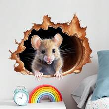 Personalized Mouse Hole Wall Sticker, Cute Cartoon Animal Decal, Home Decor Self-Adhesive Sticker, Reusable, Perfect For Living Room, Bedroom, Kitchen, Bathroom Decoration - 1PC - View 3