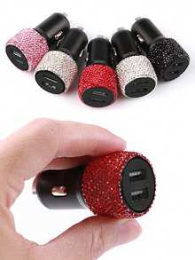 Chargeur de voiture rapide Glam Bling à double port USB Type C avec cristaux et strass, mini chargeur de téléphone portable pour allume-cigare, accessoire de décoration intérieure de voiture brillant en diamant pour femmes, voyage et road trip - A - Voir 5