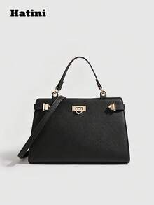 HATINI Niche Design Fashion Handbag, Versatile Orange Large Capacity Square Bag, Faux Leather Shoulder Bag Crossbody Bag, Detachable Strap. Versatile Women's Bag Suitable For Work, Commute, Date, Shopping, Casual, Vacation, Beach, Music Festival, Party, Wedding, School - Black - View 3