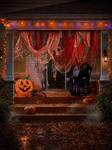 72*30 Zoll rote blutige Halloween-Horror-Gaze-Dekoration, unheimlicher Stoff-Hängeornament, geeignet für Veranda-Hängedekoration, Horror-Themenparty-Zubehör, Spukhaus-Szenenaufbau, Horror-Zirkus-Hintergrund, Außenbereich-Gartenlandschaft, Halloween-Party-Atmosphären-Dekoration - mehrfarbig - Übersicht 6
