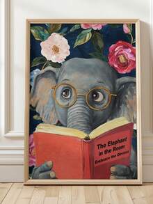 1pc Framed/Unframed Quirky Elephant Reading Book Wall Art Print Embrace The Obvious Fun Animal Posters Lover Gift, Humorous Wall Decor, Humorous Pigeon Reading 'The Art Of Pooping On People' Pink Literary Wall Art Print Funny Bathroom Decor - Animal - View 1