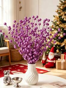 100/50pcs Purple Artificial Berry Stems, Glitter Beaded Faux Flower Branches For Wedding Party Decoration, Suitable For Home Living Room, Dining Table, Small Vase Decor, DIY Wreath Handmade, Bridal Bouquet Accessories, Autumn Decoration Supplies - Purple - View 2