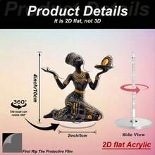 2D平面壓克力非洲女性雕像，可旋轉桌面裝飾品，適用於家居櫥櫃架子 - B - 查看 4