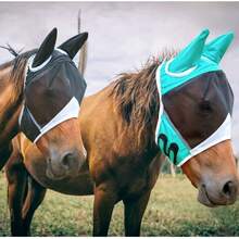 Soft Mesh Half Face Fly Mask With Large Eye Space And Ears, UV Protection And Breathable Mesh, Suitable For Horses, Friction Fit And Enhanced Visibility, Suitable For Cross-Country Riding, Black, Blue - Multicolor - View 11