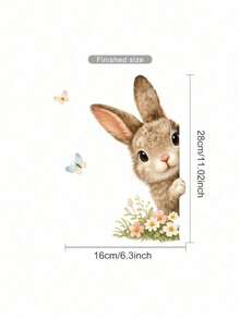 1pc Cute Peeking Rabbit Window Sticker - Rabbit & Flower , Self-Adhesive Removable, Balcony Bedroom Glass Decor, Adorable Pet Window Decal - Mixed Colors - View 6