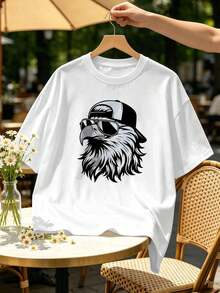 Cool Graphic Men's T-Shirt In Premium Cotton, Crew Neck, Loose Fit, Comfortable, Art Print - White - View 2