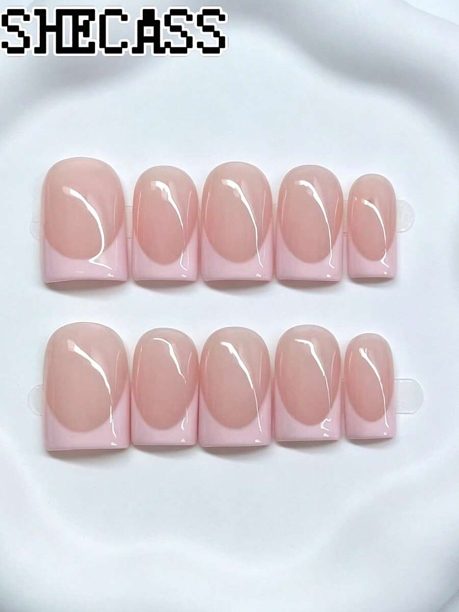 Shecass 10pcs High Quality Square Handmade Nail Stickers, Black French Nude Wearable Nails, Short Y2K Style, Summer Nails, Daily Wear, Graduation Trip Vacation Gift, Suitable For Party, Music Festival, Back To School Season - Multicolor - View 1