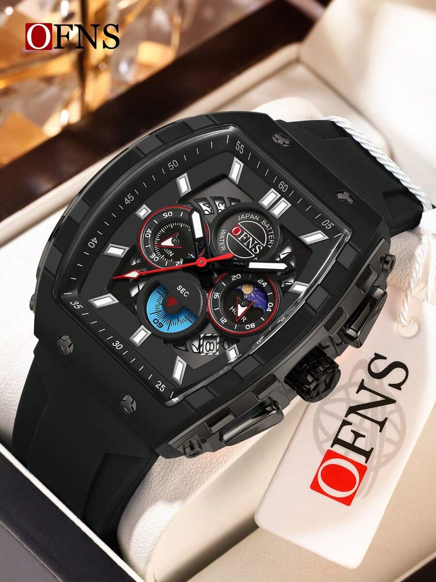 SANDA. OFNS 1203 Luxury Men's Quartz Watch Multifunctional Timing Watch Three Eye Six Pin Quartz Watch Calendar Business Men's Watch