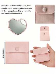 Heart-Shaped Makeup Mirror And Makeup Bag Set, Pink Glass Makeup Mirror With Elegant Matching Makeup Bag, Portable Makeup Mirror Set, Suitable For Women, Party Gift, Women's Birthday, Holiday Gift, Bridal Gift, Etc. - Multicolor - View 8
