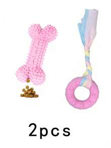Set de 3 juguetes para masticar para perros, juguetes interactivos de goma suave para el cuidado dental para perros pequeños, cuerda resistente, nudo, hueso y bola para cachorros en etapa de dentición - Rosa - Ver 8