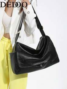 Dedoo Bolso de hombro de gran capacidad minimalista para mujer, superficie texturizada, correa ajustable, adecuado para el desplazamiento diario y la vuelta al colegio - Negro - Ver 7