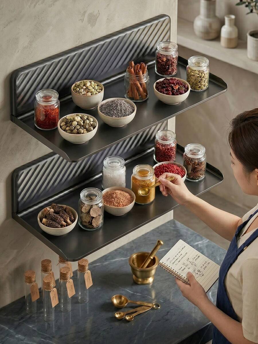 Rustproof Heavy Duty Self Adhesive Floating Wall Rack,Multi-Scene Wall Storage Spice Tray,Space Saving Wall Mount Organizer For Kitchen Counter,Shower Room Vanity,Bedroom Small Plant Decor,No Damage To Wall - Multicolor - View 1