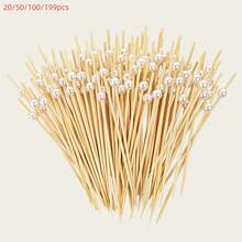 200/100/50/20pcs White Pearl Bamboo Skewers, Vegetable & Fruit Forks, Appetizer Toothpicks, Fruit Picks, Food Sticks, Sandwich & Burger Forks, Drink Stirrers, Party Supplies, Suitable For Birthday Party, Wedding Decoration, Graduation Party, Back To School, Mother's Day - Multicolor - View 2