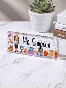Customized Photo Cartoon Teacher Acrylic Desktop Nameplates, 1/3/5-Piece Sets, Classroom Desktop Decoration Gifts For Teacher's Day, Suitable For Graduation Season, New Teacher Induction Ceremony, Teacher's Day, And School Commendation Activities. - Multicolor - View 2