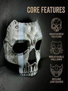 Ghost Skeleton Tactical Mask, White Striped Distressed Bone Half Face Mask, Latex Cosplay Mask For Costume, Halloween Party, Masquerade Cosplay Prop, Adjustable Buckle Comfortable Fit Full Head Mask, Suitable For Adult Men - View 7