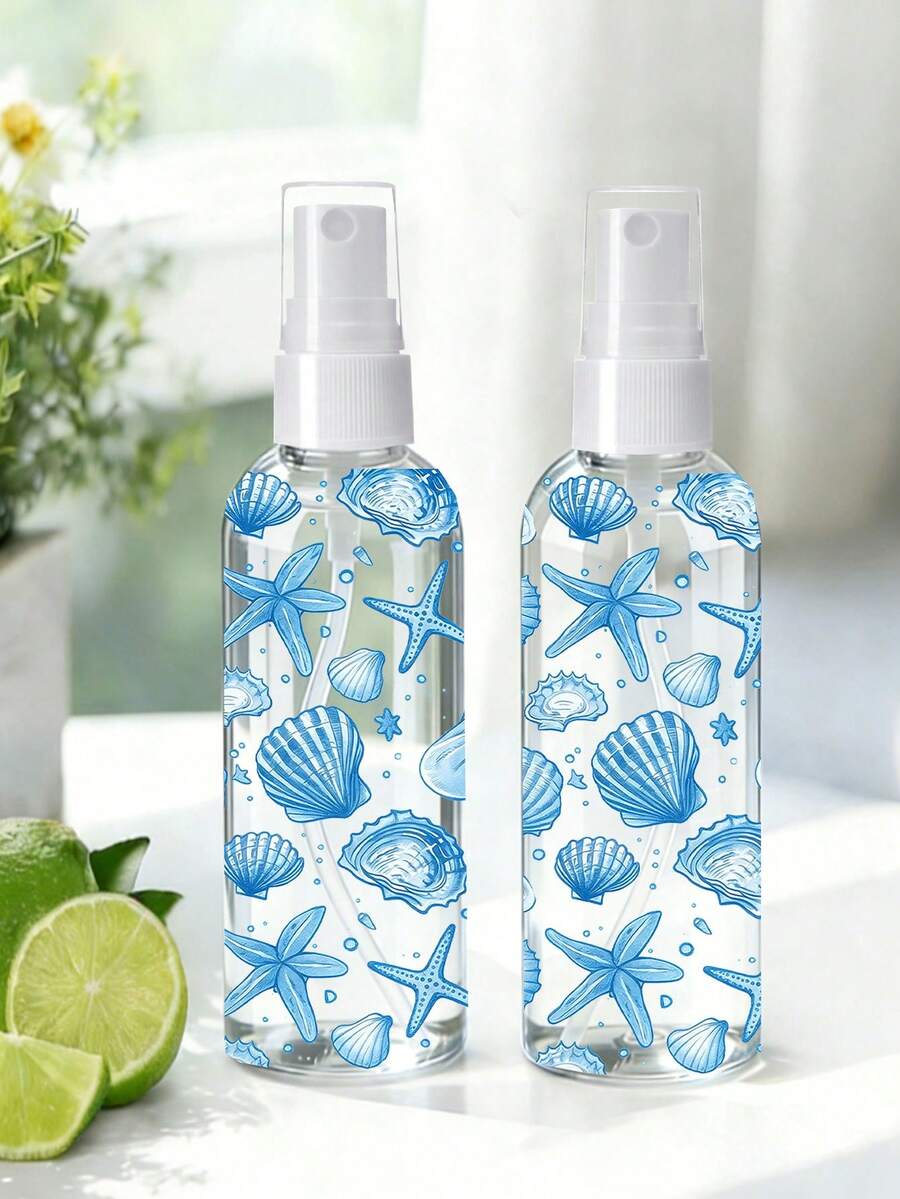 Blue Shells And Starfish Design Spray - Reusable Portable Spray, Suitable For For Essential Oils, Perfume, And Skincare Liquids, Hair Salon, Kitchen, Bathroom, Garden, Spray Cans - Suitable For Travel And Business(Pattern Randomly Cut) - Multicolor - View 1