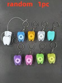 Portable Tooth-Shaped Keychain With Built-In Ultra-Fine Dental Floss, (Random Color); Cleans And Keeps Breath Fresh - This Portable Keychain Design Is Exquisite - Multicolor - View 10