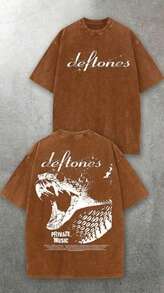 Vintage Washed Band T Shirts, D Eftones Private Music Snake Graphic, 230g Washed Cotton Crew Neck Short Sleeve T-Shirt, Dark Rock Street Casual, Big A - DG100-BW01 - 查看 1
