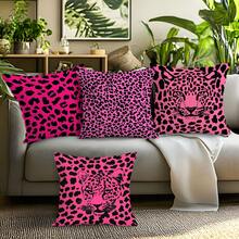 4pcs Pink Leopard Print Pillow Covers Without Inserts, Single-Sided Printed Pillow Covers, Suitable For Living Room Bedroom Home Decor, All Season Pillow Covers - Multicolor - View 7