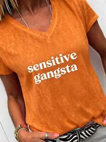 Sensitive Gangsta  Quote T-Shirt Meme God Forbid L'm A Sensitive GangsterGraphic Tee,ImAMommyMamacita T-Shirt Gift For Hereasterback To Schoolvacation - 橘色2 - 查看 11