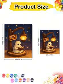Pintura por Números DIY Fantasma Fofo Lendo Sob Lâmpada, Arte de Parede Feita à Mão para Decoração de Casa Adulta, Presente de Feriado de Halloween - Conjuntos - Visão 5