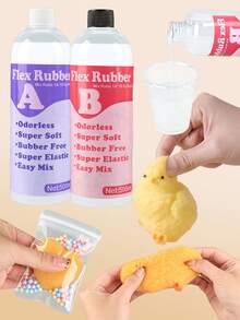 50ml/100ml/250ml Silicone Líquido, Adequado para Fazer Brinquedos Squishy, Gel de Resina Squishy Tipo AB 1:1, Kit de Fabricação de Borracha de Silicone Líquida Macia Squishy, Adequado para Brinquedos DIY de Alívio de Estresse, Boa Elasticidade, Cura Rápida, 50ml/100ml/250ml/500ml - 2 garrafas - Visão 1