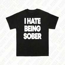 Vintage Streetwear Cotton T-Shirt, Hip-Hop, Punk, Rap Fashion, Y2K, Grunge, Gothic, Vintage Chic, Casual, Harajuku, Letter Print, Short Sleeves, Summer Top - Black - View 1