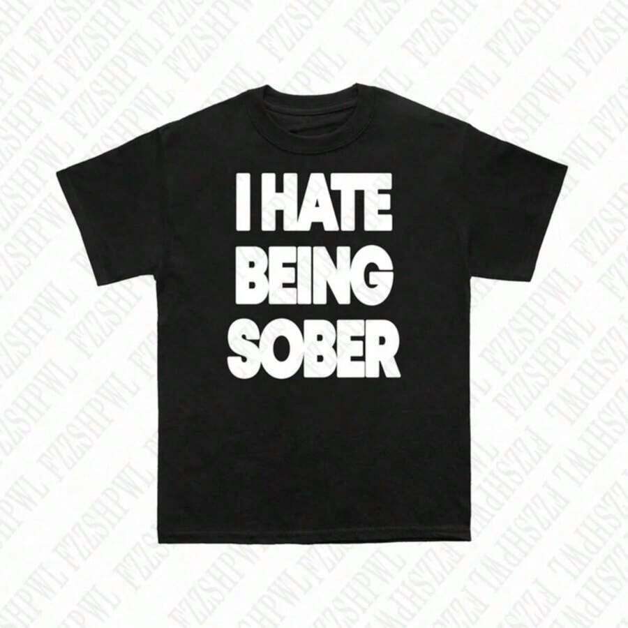 Vintage Streetwear Cotton T-Shirt, Hip-Hop, Punk, Rap Fashion, Y2K, Grunge, Gothic, Vintage Chic, Casual, Harajuku, Letter Print, Short Sleeves, Summer Top - Black - View 1