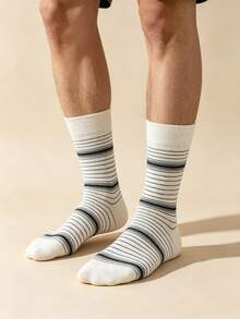 1 par/4 pares de calcetines a rayas de talla grande hasta la pantorrilla, anti-olor, casuales deportivos anti-fricción versátiles, adecuados para ocasiones de negocios, deportes y uso casual - Multicolor - Ver 3