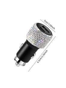 Chargeur de voiture rapide Glam Bling à double port USB Type C avec cristaux et strass, mini chargeur de téléphone portable pour allume-cigare, accessoire de décoration intérieure de voiture brillant en diamant pour femmes, voyage et road trip - A - Voir 6