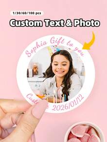 1-100pcs Personalized Photo Stickers Labels, Birthday Party Stickers, Customized Text Stickers, Wedding Stickers, Photo Labels, Waterproof Stickers, Oil-Proof Stickers, Perfect For Gift Wrapping, Candy Packaging, Food Packaging, Gift Boxes, Colorful Stickers, Perfect For Friends, Sons, Daughters, Family, Suitable For Weddings, Holidays, Anniversaries, Birthdays - Multicolor - View 8